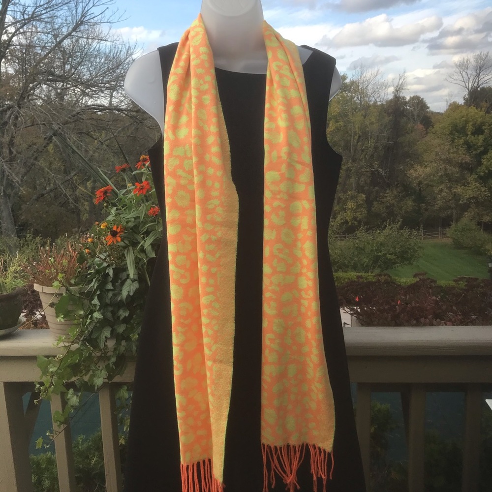 NWOT Cashmere feel orange/yellow long scarf with fringe
